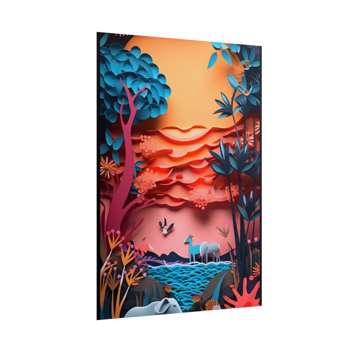 Vibrant African Quilling Landscape: Colorful Paper Art - Poster