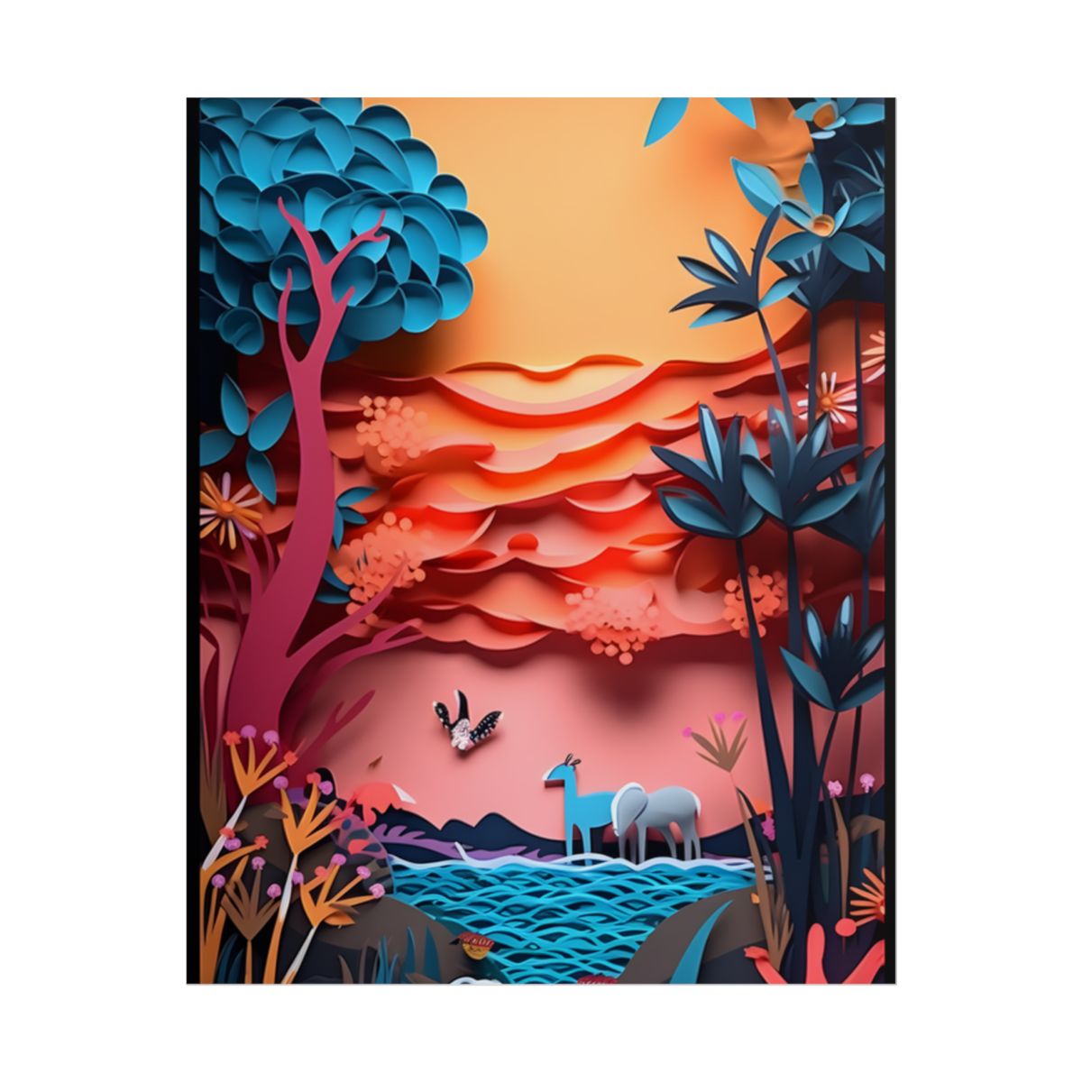 Vibrant African Quilling Landscape: Colorful Paper Art - Poster