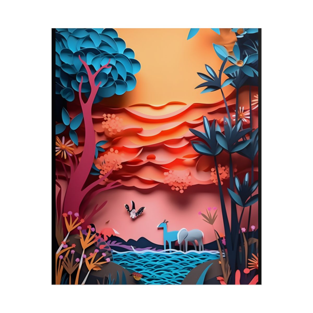 Vibrant African Quilling Landscape: Colorful Paper Art - Poster