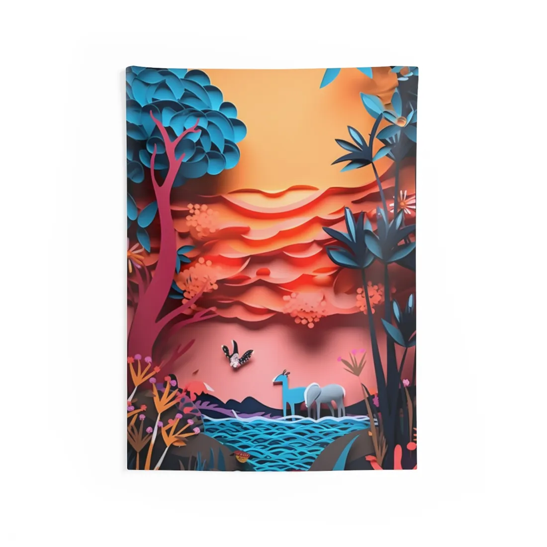Vibrant African Quilling Landscape: Colorful Paper Art - Wall Tapestry
