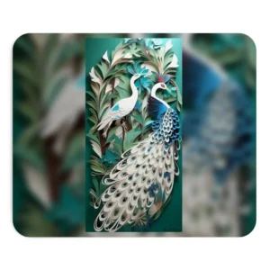 White Peacocks Among Leaves Mouse Pad