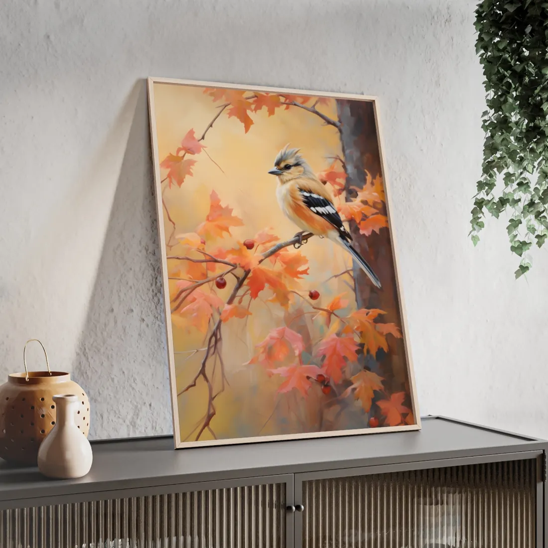 Vibrant Autumn Oak: Realistic Oil Painting - Framed Poster