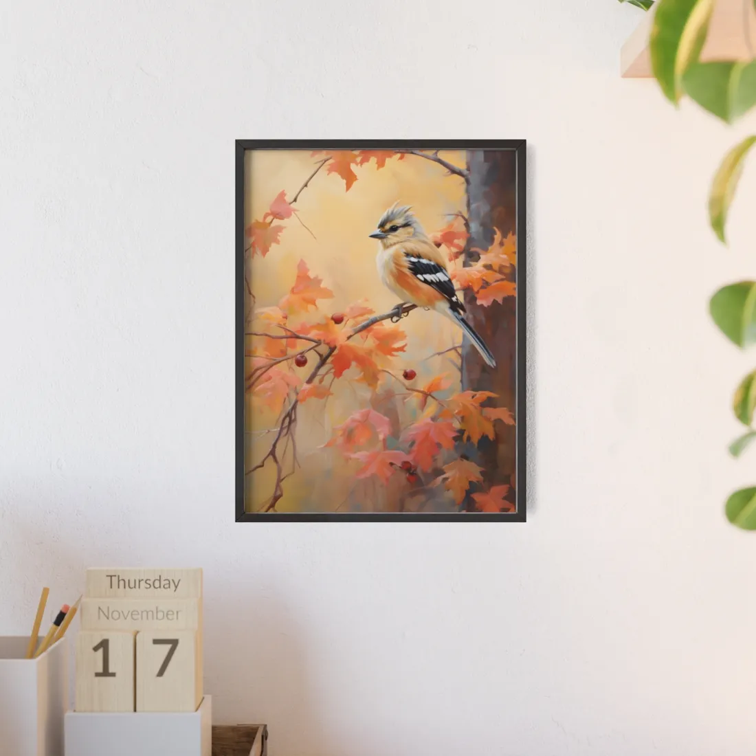 Vibrant Autumn Oak: Realistic Oil Painting - Framed Poster
