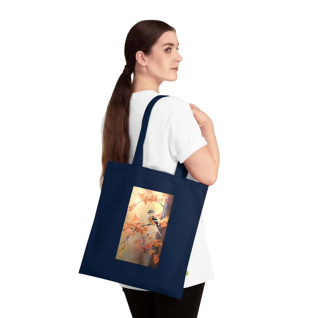 Vibrant Autumn Oak: Realistic Oil Painting Tote Bag - Tote Bag (French Navy)