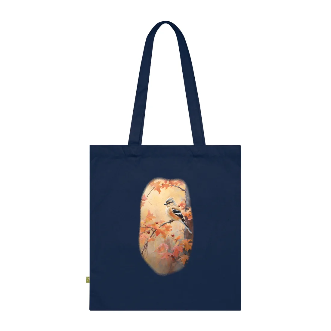 Songbird on the Golden Autumn Branch: Oil Painting – Tote Bag, french navy