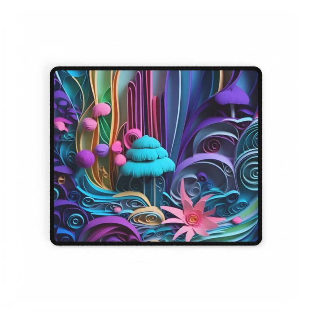 Vibrant Beach Landscape: Paper Quilling Artwork - Desk Mat