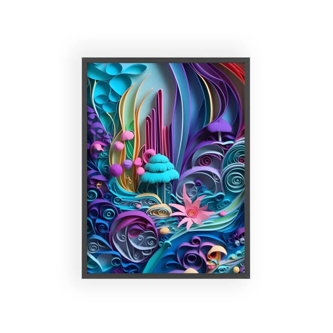 Vibrant Beach Landscape: Paper Quilling - Framed Poster