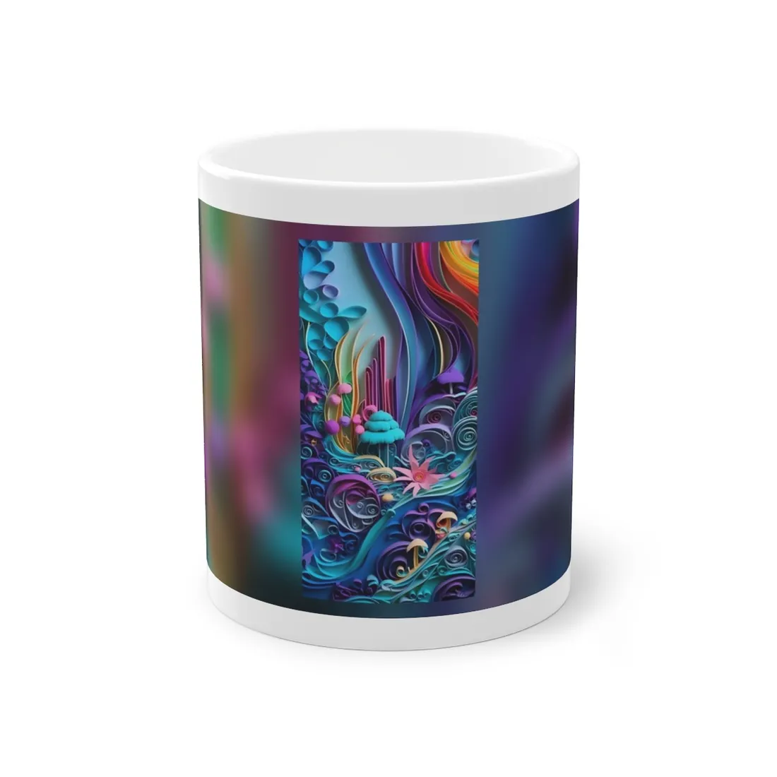 Vibrant Beach Landscape: Paper Quilling - Mug