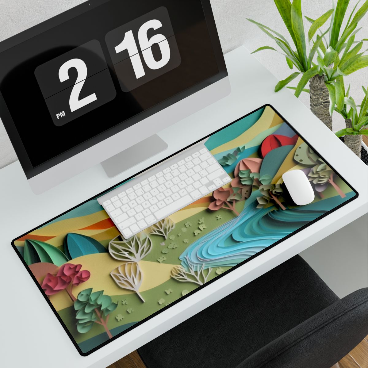 Vibrant Beach Landscape: Peaceful Digital Artwork - Desk Mat