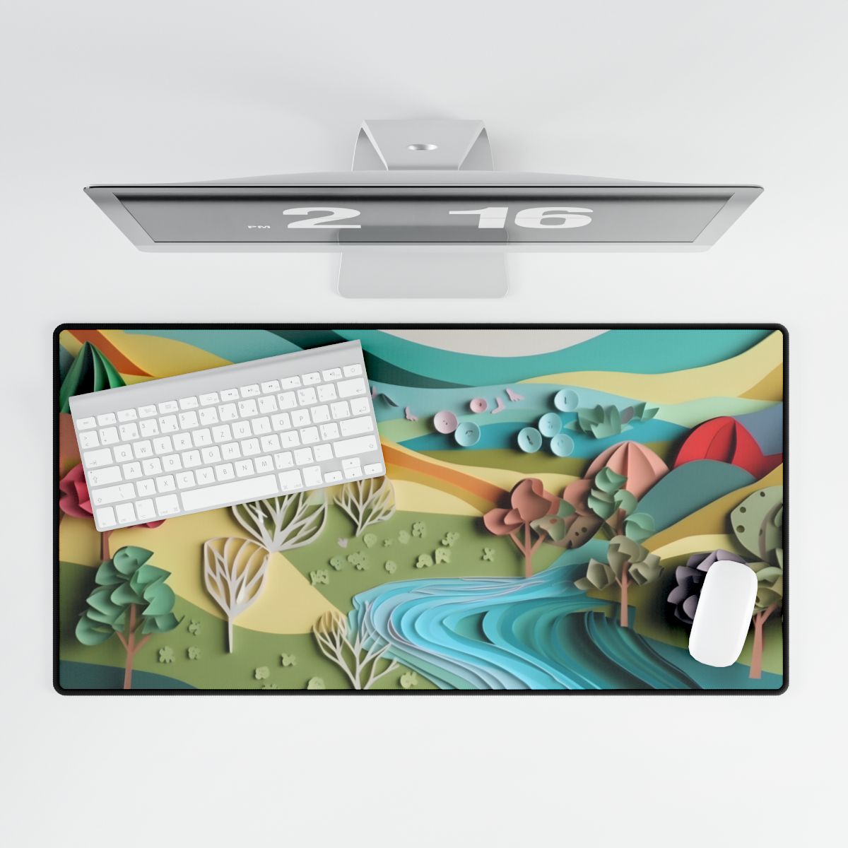 Vibrant Beach Landscape: Peaceful Digital Artwork - Desk Mat