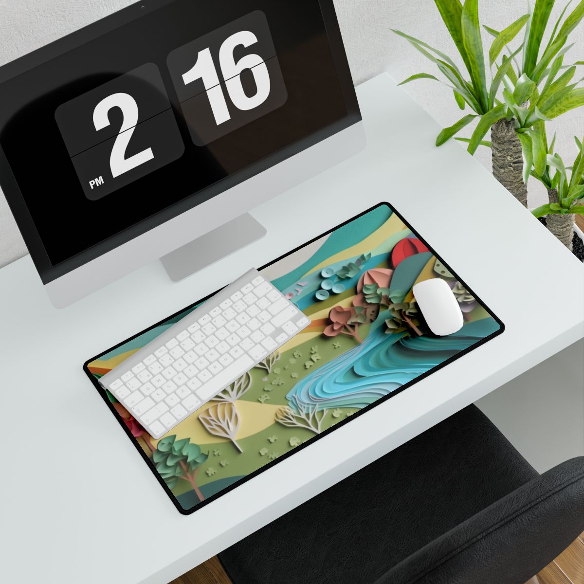 Vibrant Beach Landscape: Peaceful Digital Artwork - Desk Mat