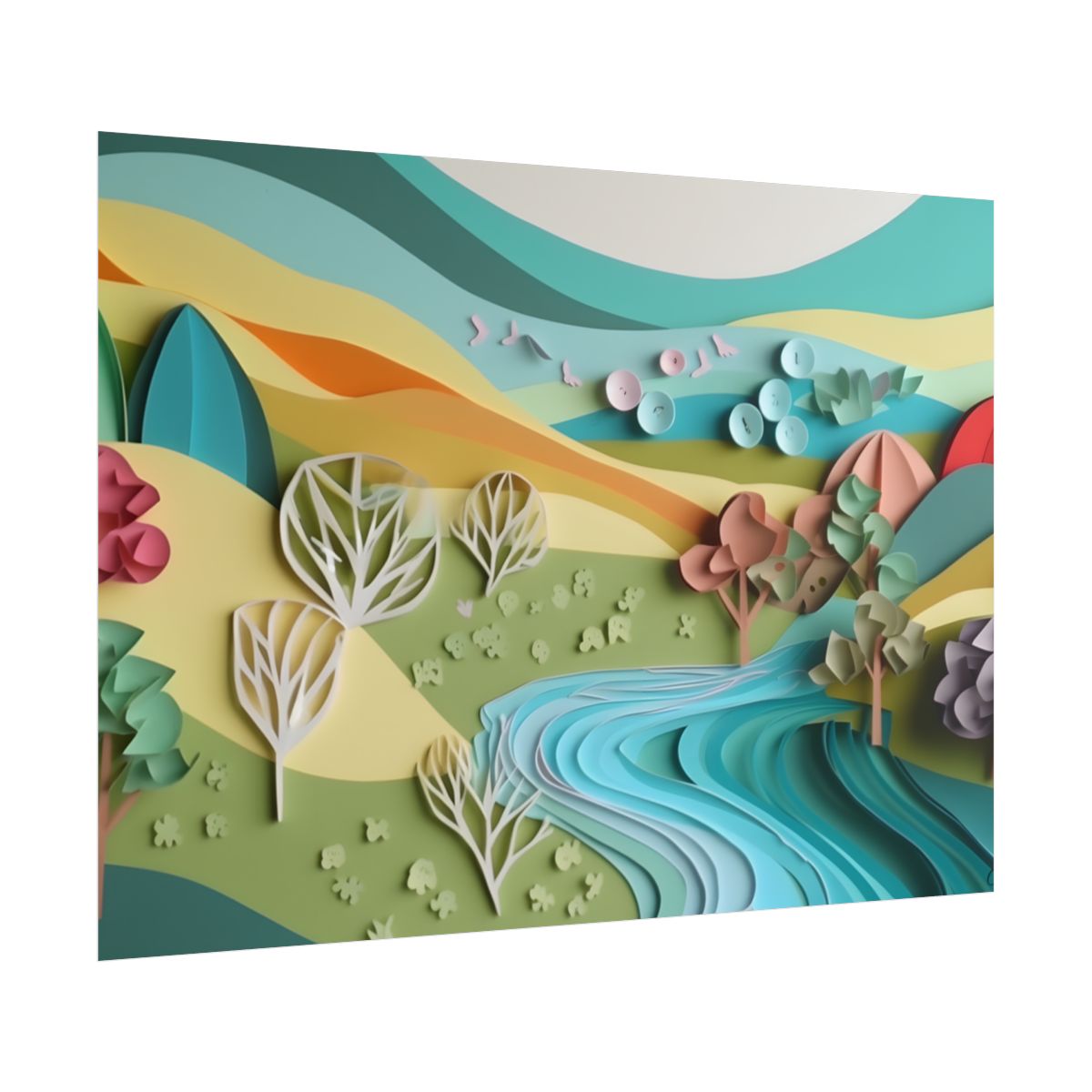Vibrant Beach Landscape: Peaceful Digital Artwork - Poster