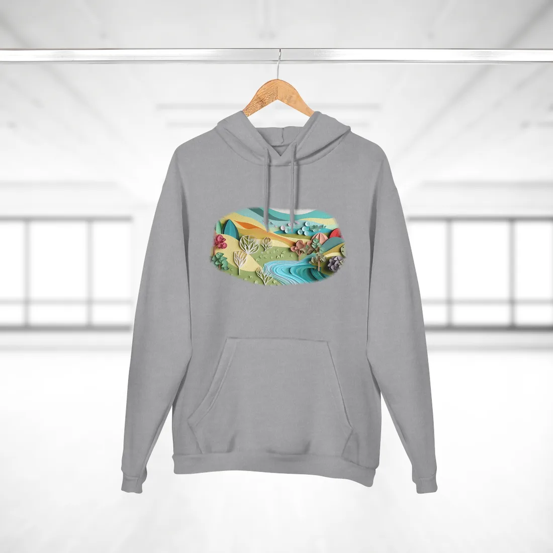 Green Hills River Valley: Paper Quilling Landscape – Hoodie, heather grey