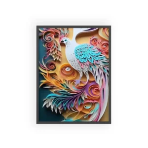 White Paper-Cut Bird Framed Poster