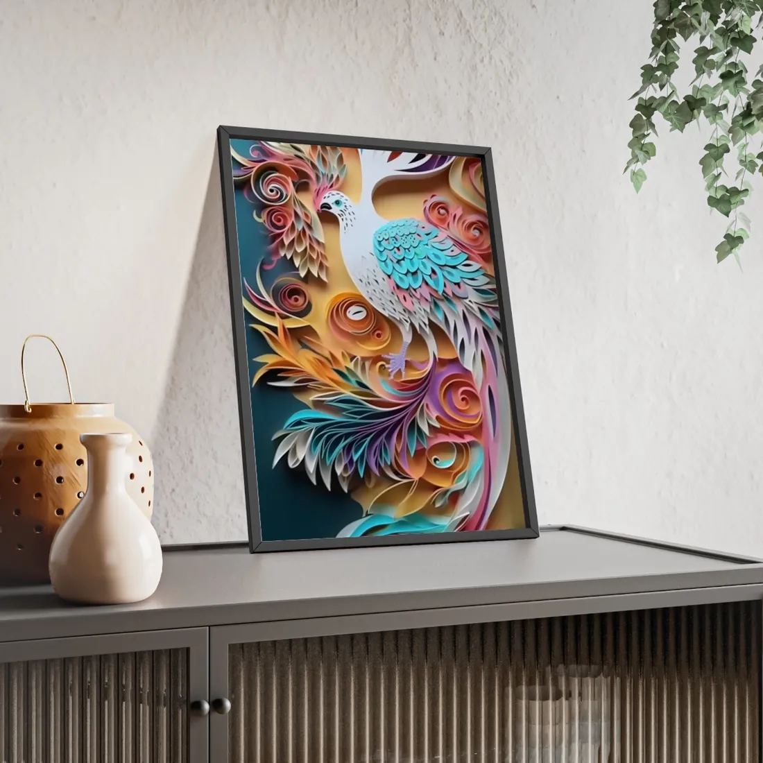 Vibrant Beach Paradise: Paper Quilling - Framed Poster