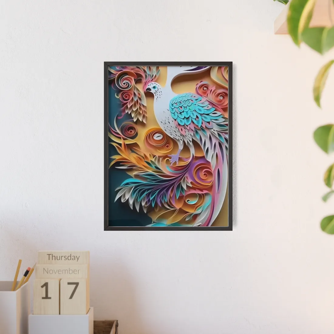 Vibrant Beach Paradise: Paper Quilling - Framed Poster