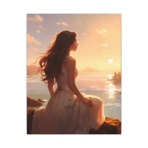 Woman Watching Sunset over Sea Canvas Print