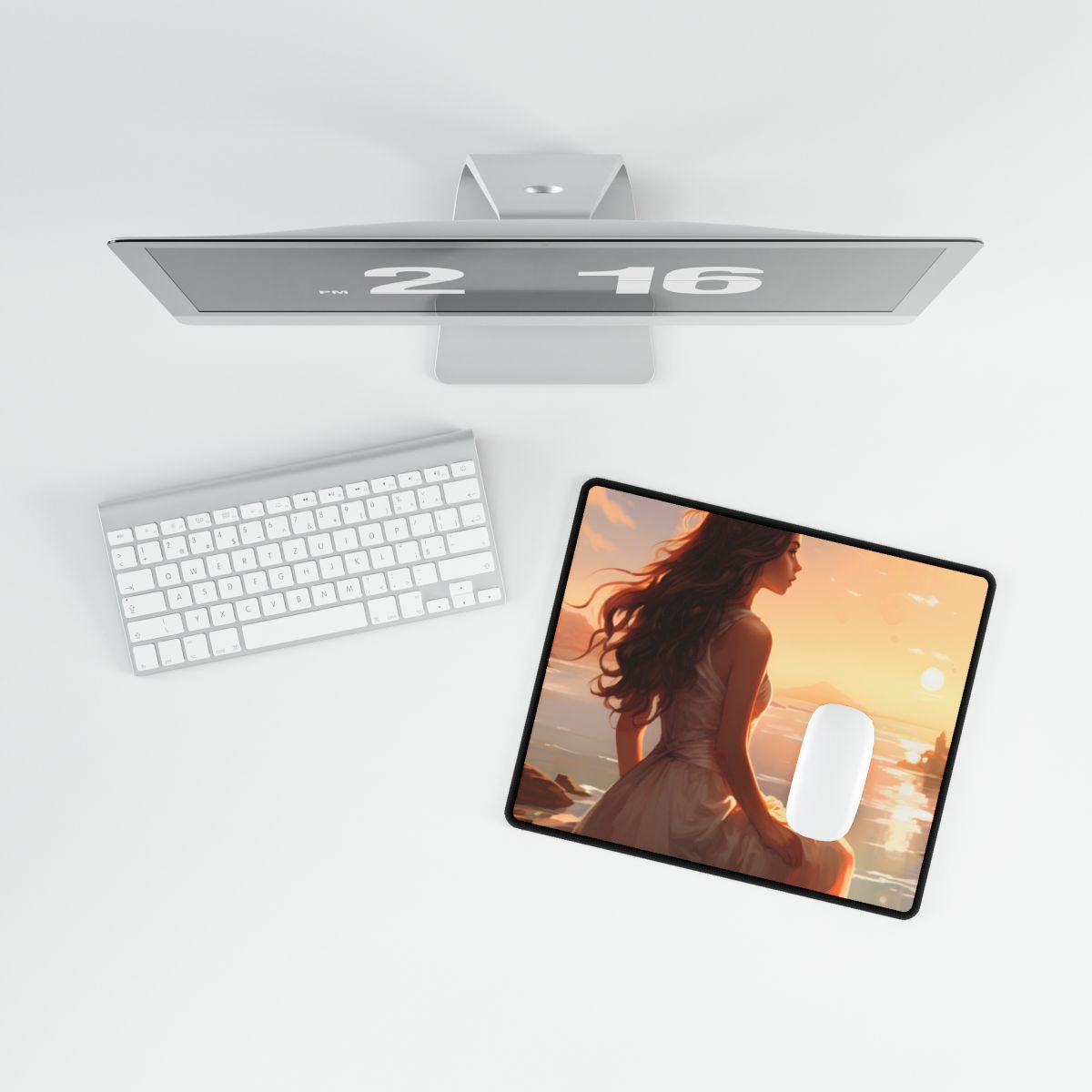 Vibrant Beach Scene: Summer Day with Sun-Kissed Figure - Desk Mat