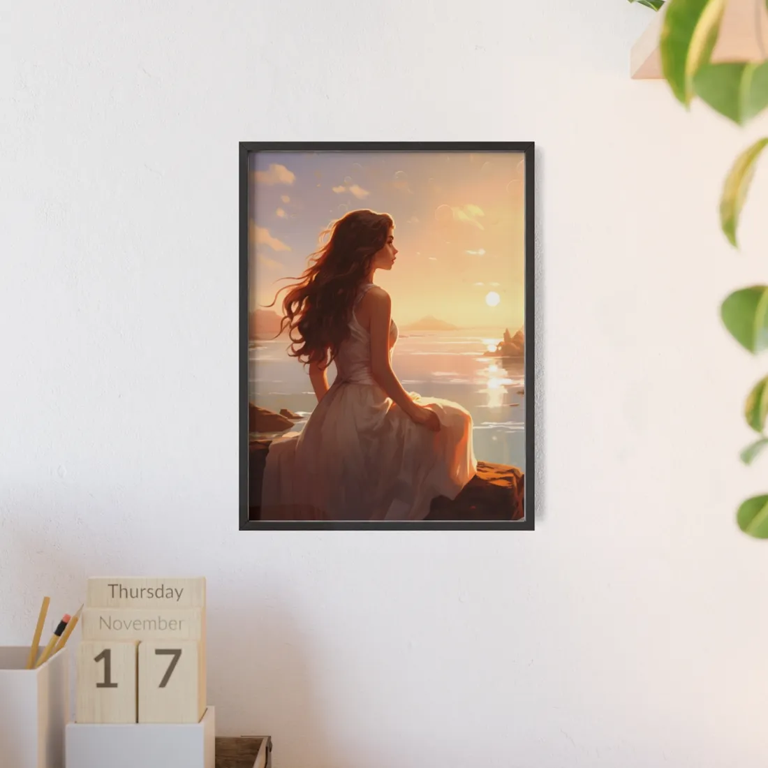 Vibrant Beach Scene: Summer Day with Sun-Kissed Figure - Framed Poster