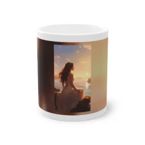 Woman Watching Sunset over Sea Mug