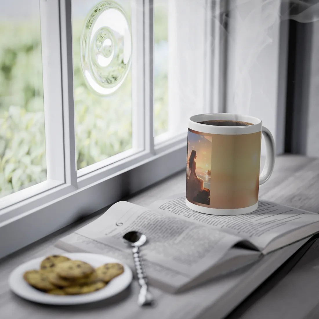 Vibrant Beach Scene: Summer Day with Sun-Kissed Figure - Mug