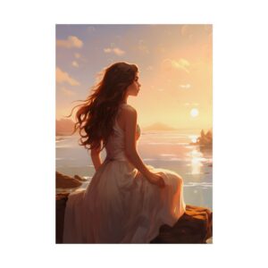 Woman Watching Sunset over Sea Poster