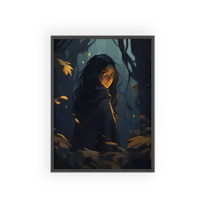 Hooded Woman in Dark Forest Framed Poster