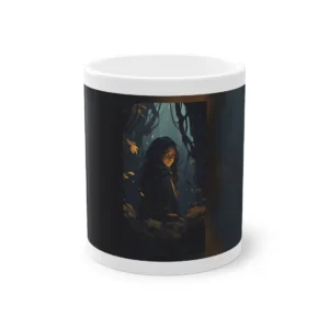 Hooded Woman in Dark Forest Mug