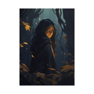 Hooded Woman in Dark Forest Poster
