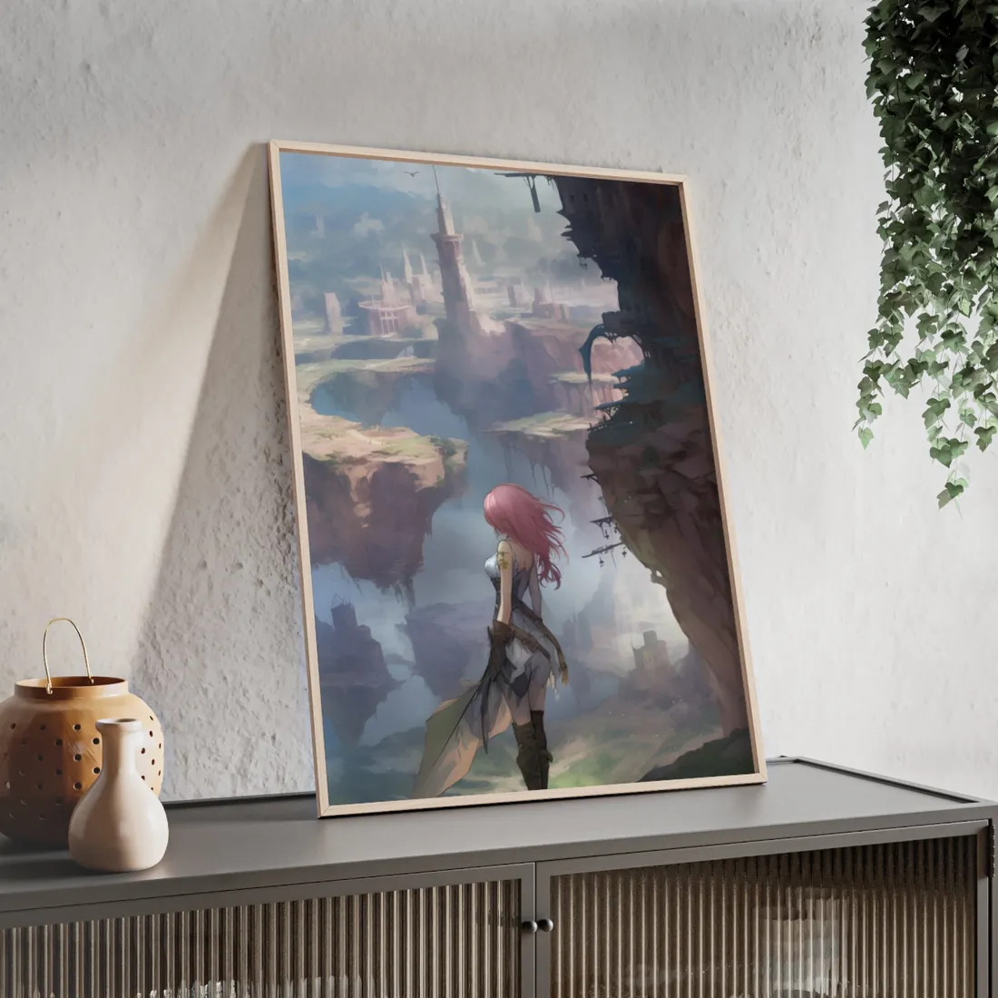 Vibrant Bird in Flight: Anime Style Digital Art - Framed Poster