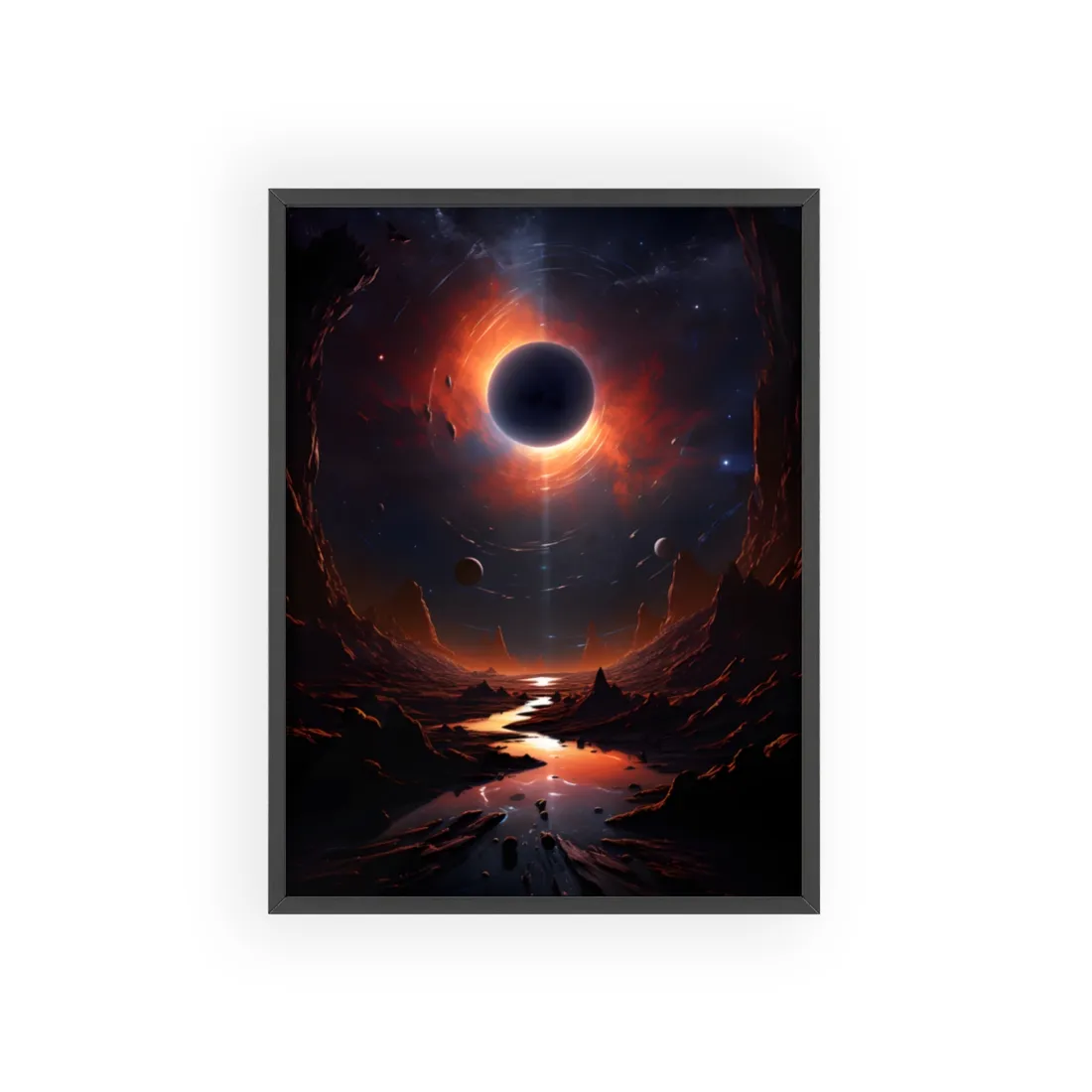 Vibrant Black Hole Cosmic: A Massive Planet in Orbit - Framed Poster
