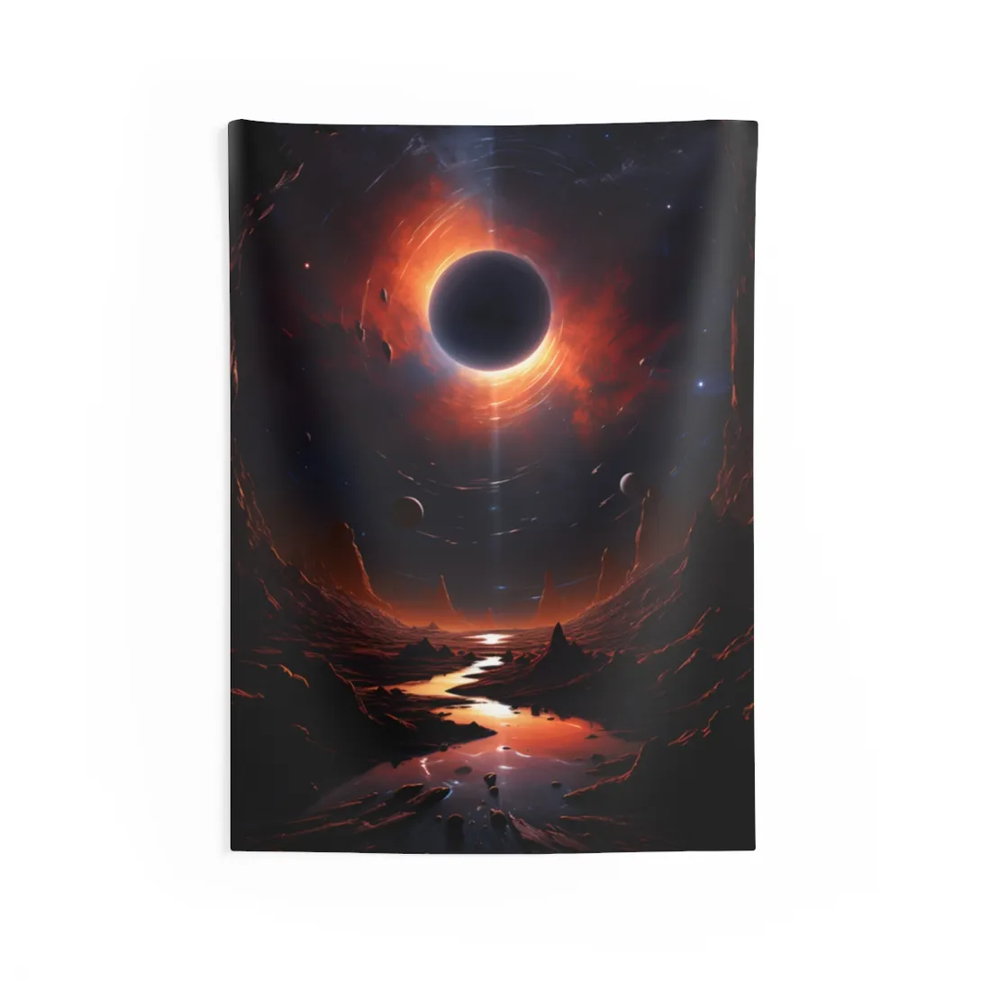 Vibrant Black Hole Cosmic: A Massive Planet in Orbit - Wall Tapestry