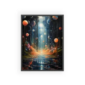 Glowing Planets over Forest Path Framed Poster