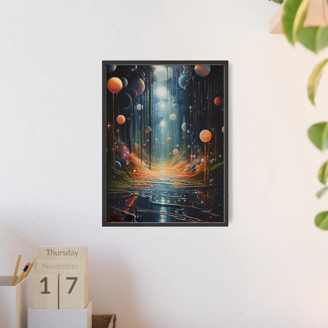 Vibrant Celestial Art Gallery: Otherworldly Landscape - Framed Poster