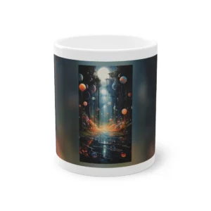 Glowing Planets over Forest Path Mug