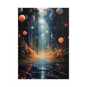 Glowing Planets over Forest Path Poster
