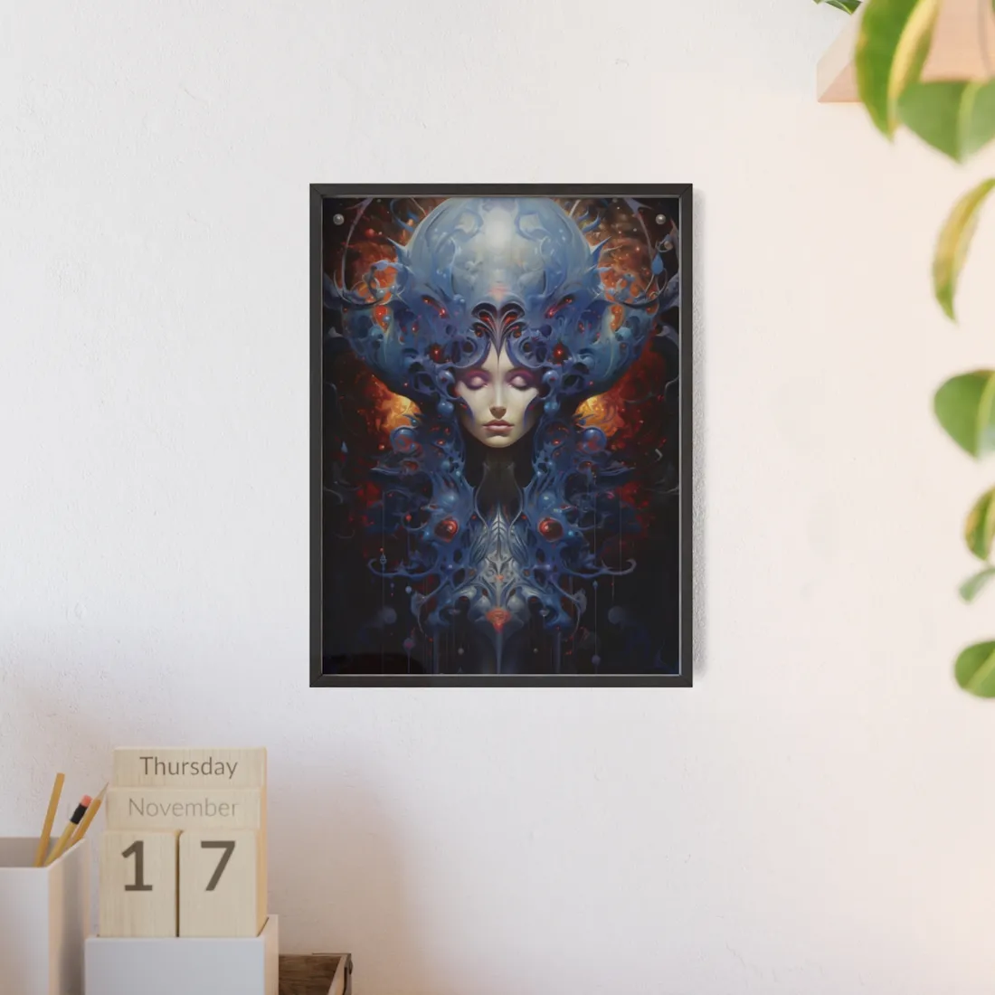 Vibrant Celestial Cityscape: Fantastical Dusk - Framed Poster