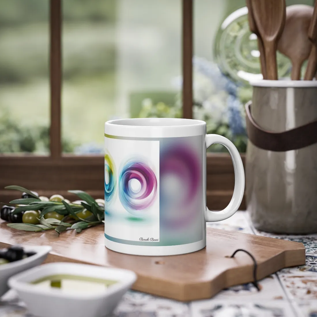 Vibrant Circles: A Dynamic Artwork of Swirling Colors - Mug