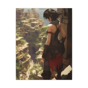 Woman Gazing over Lakeside Town Canvas Print