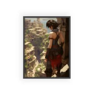 Woman Gazing over Lakeside Town Framed Poster