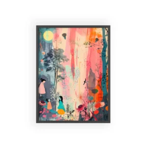 Children in a Colorful Forest Framed Poster