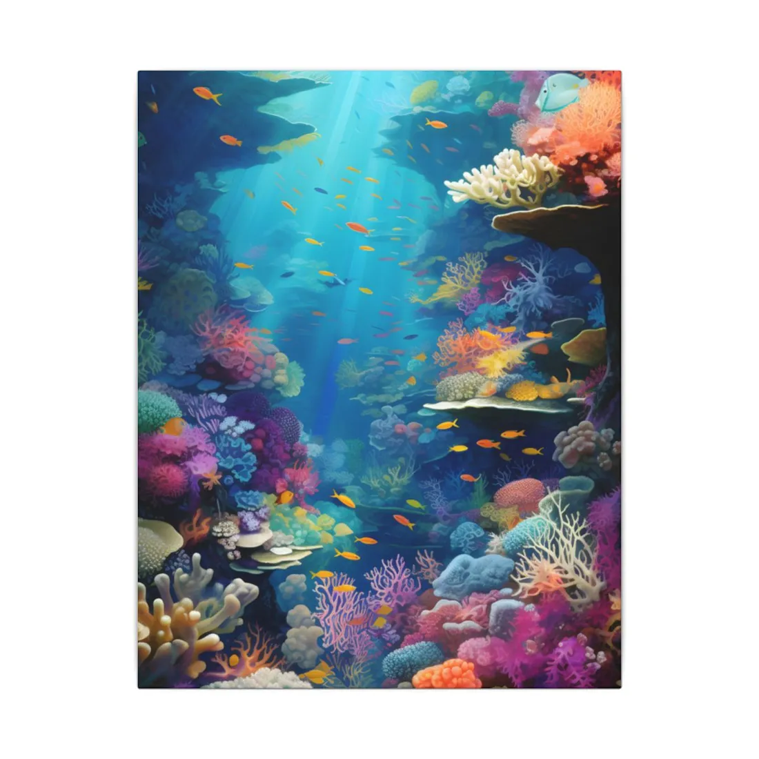 Vibrant Coral Reef Sanctuary: A Digital Artwork Celebrating Marine Life - Canvas