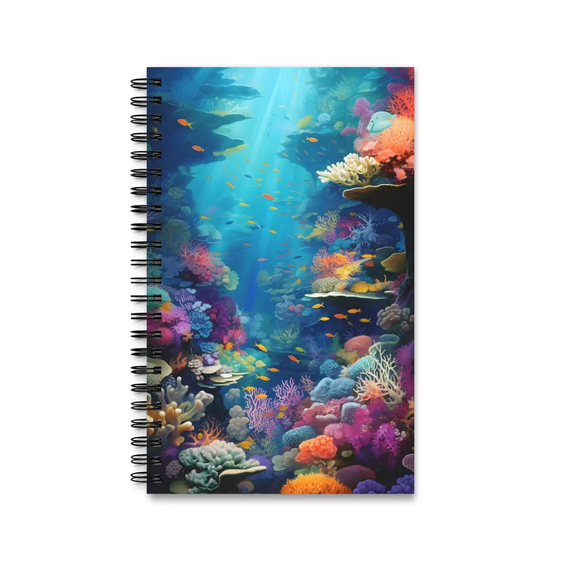 Vibrant Coral Reef Sanctuary: A Digital Artwork Celebrating Marine Life - Spiral Notebook