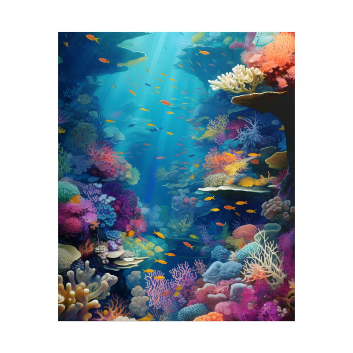Vibrant Coral Reef Sanctuary: A Digital Artwork Celebrating Marine Life - Poster