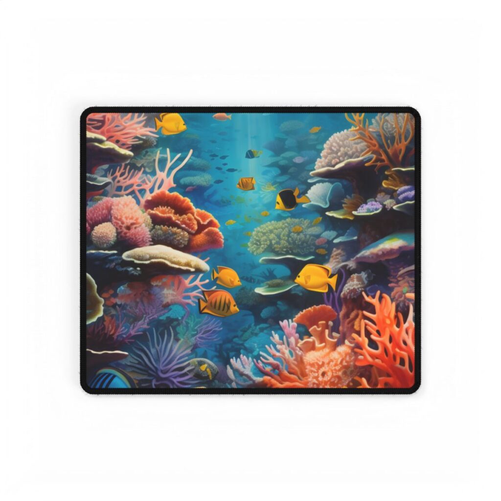 Vibrant Coral Reef Sanctuary: Marine Life Art - Desk Mat