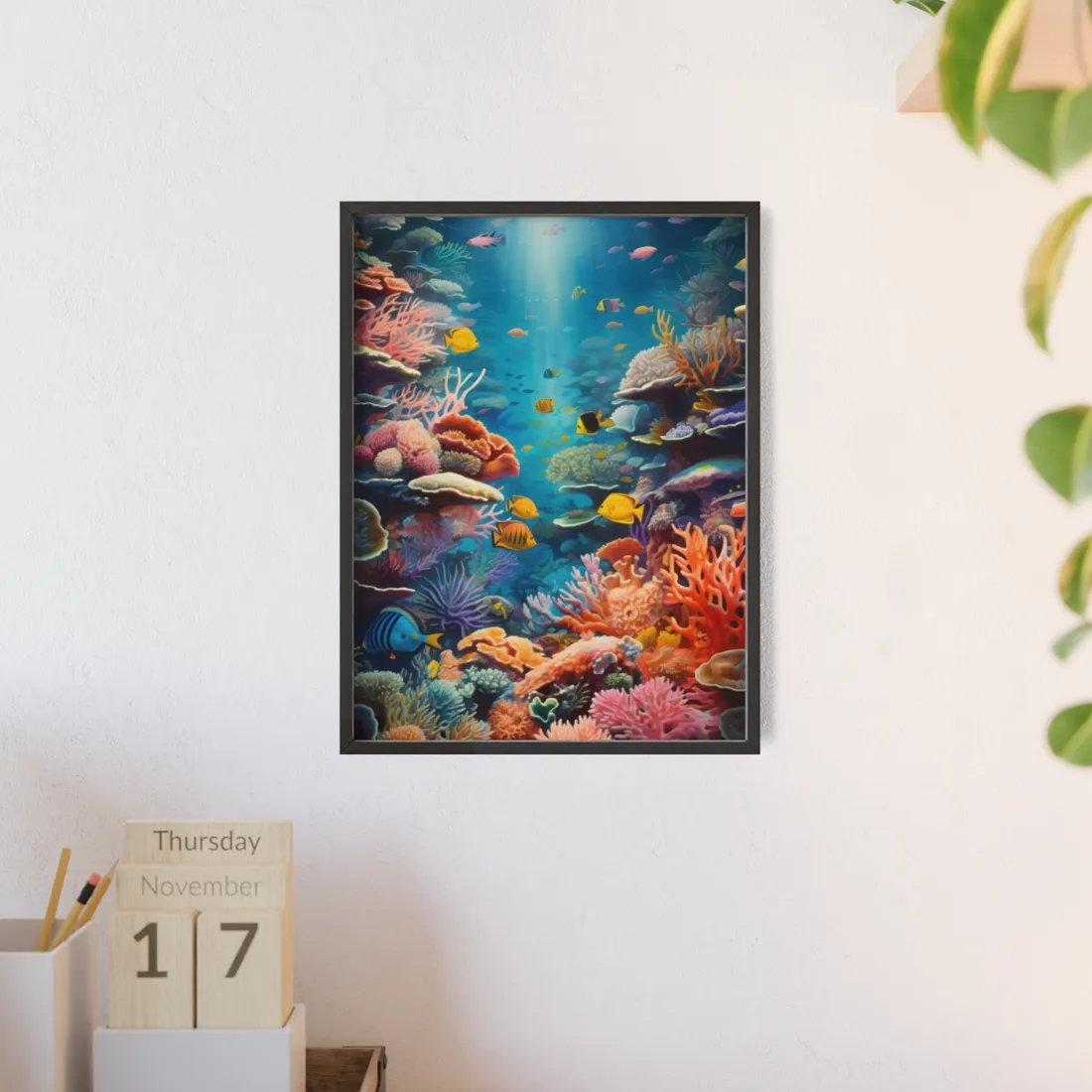 Vibrant Coral Reef Sanctuary: Marine Life Art - Framed Poster