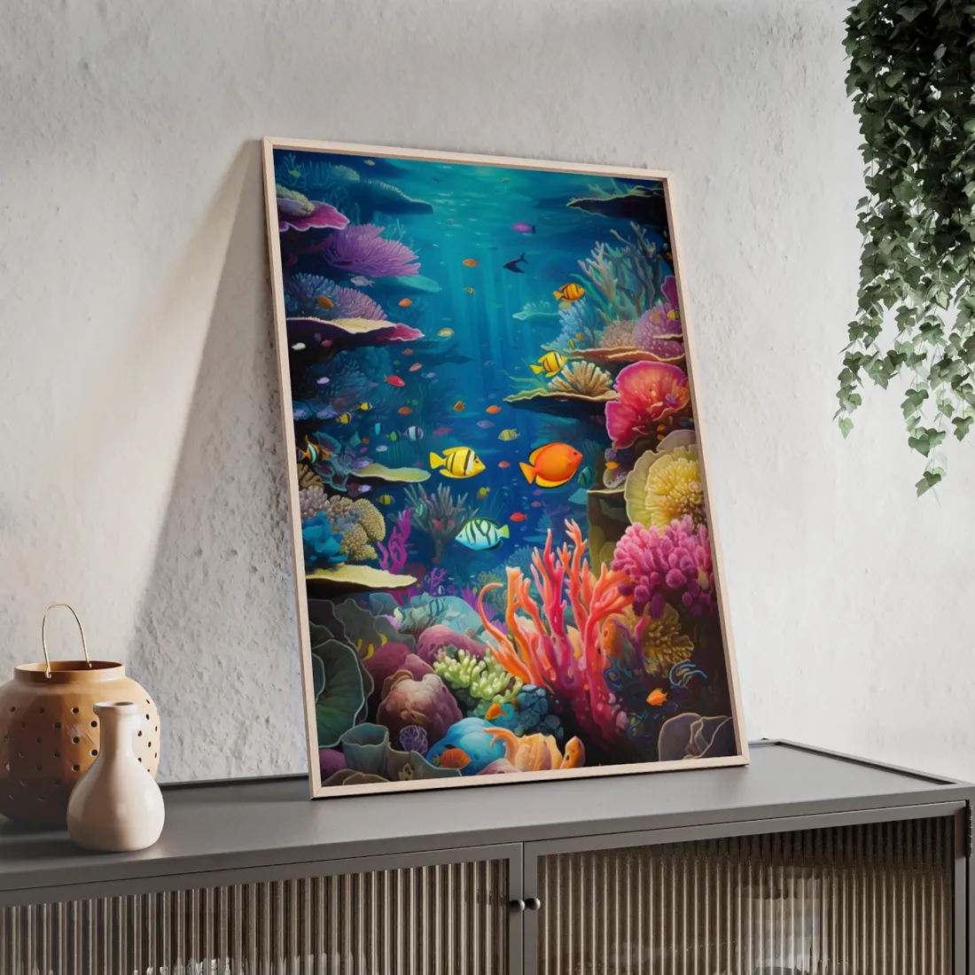 Vibrant Coral Reef Sanctuary: Marine Life - Framed Poster