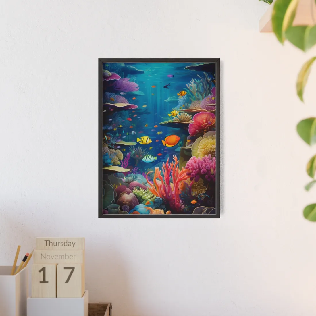 Vibrant Coral Reef Sanctuary: Marine Life - Framed Poster