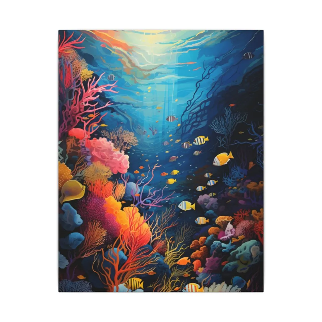 Vibrant Coral Reef Sanctuary: Teeming with Colorful Coral - Canvas