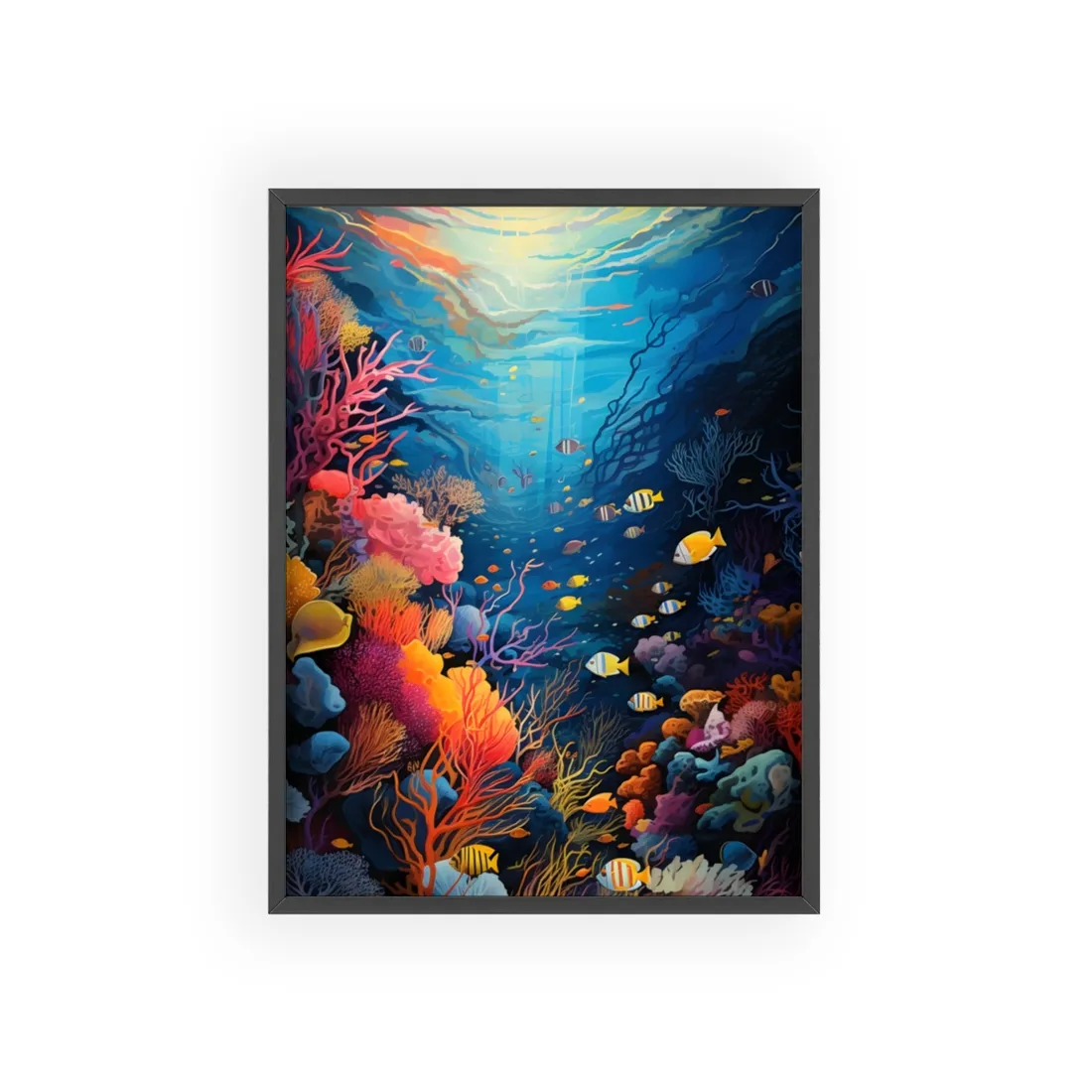 Vibrant Coral Reef Sanctuary: Teeming with Colorful Coral - Framed Poster